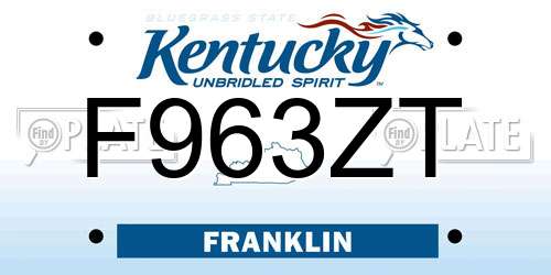 F963ZT Kentucky License Plate