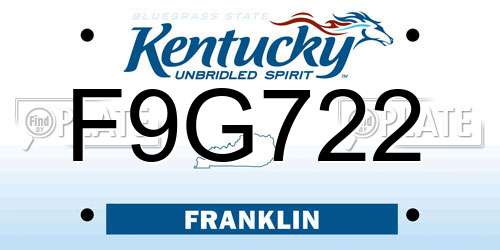 F9G722 Kentucky License Plate