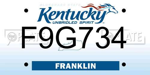 F9G734 Kentucky License Plate