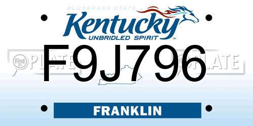 F9J796 Kentucky License Plate