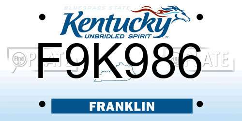F9K986 Kentucky License Plate