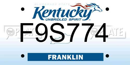 F9S774 Kentucky License Plate