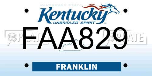 FAA829 Kentucky License Plate