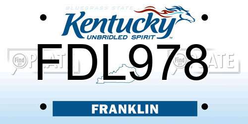 FDL978 Kentucky License Plate