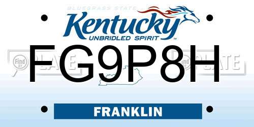 FG9P8H Kentucky License Plate