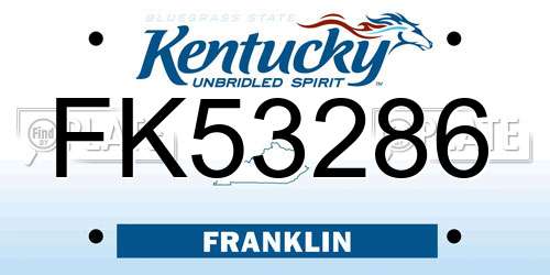 FK53286 Kentucky License Plate