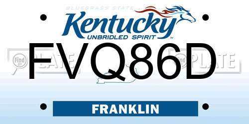 FVQ86D Kentucky License Plate