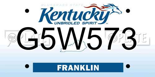 G5W573 Kentucky License Plate