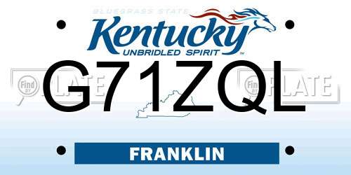 G71ZQL Kentucky License Plate