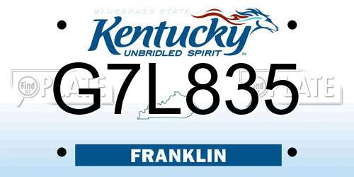 G7L835 Kentucky License Plate