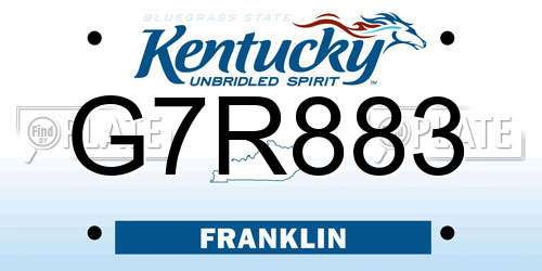 G7R883 Kentucky License Plate