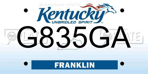 G835GA Kentucky License Plate