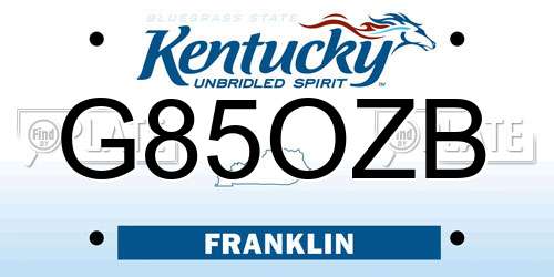 G85OZB Kentucky License Plate