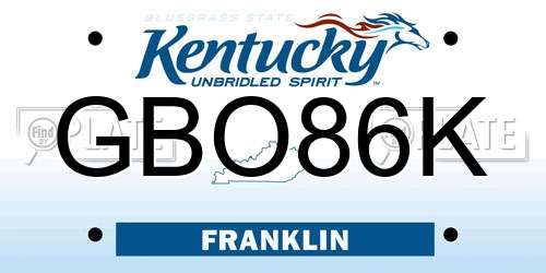 GBO86K Kentucky License Plate