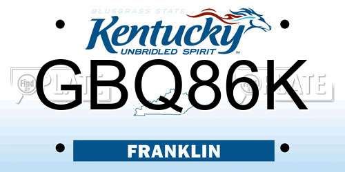 GBQ86K Kentucky License Plate