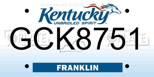 GCK8751 Kentucky License Plate