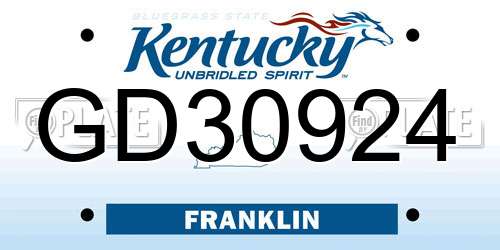 GD30924 Kentucky License Plate