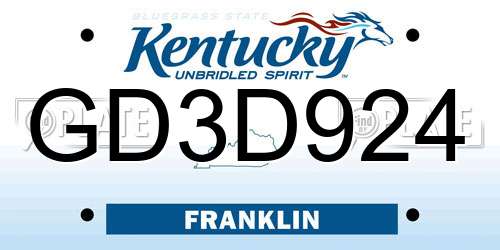 GD3D924 Kentucky License Plate