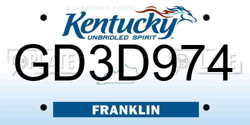 GD3D974 Kentucky License Plate
