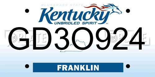 GD3O924 Kentucky License Plate