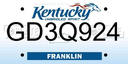 GD3Q924 Kentucky License Plate