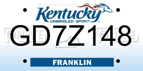 GD7Z148 Kentucky License Plate