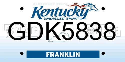 GDK5838 Kentucky License Plate