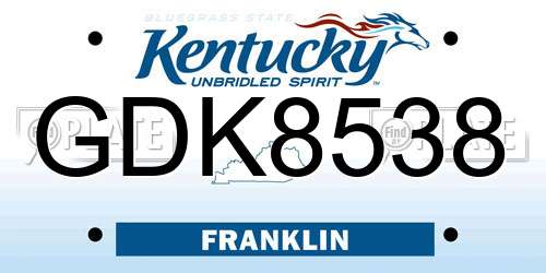 GDK8538 Kentucky License Plate