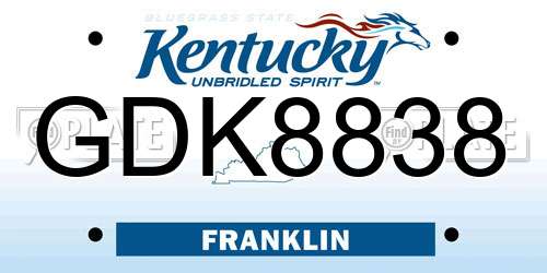 GDK8838 Kentucky License Plate