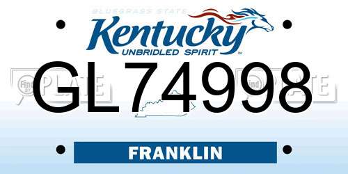 GL74998 Kentucky License Plate