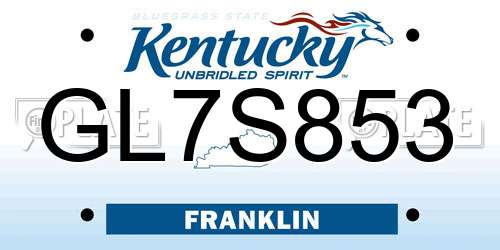 GL7S853 Kentucky License Plate