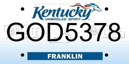 GOD5378 Kentucky License Plate