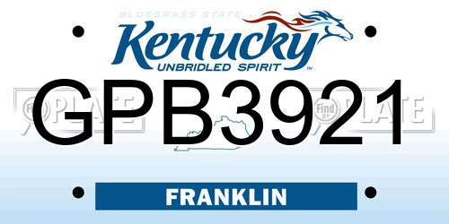 GPB3921 Kentucky License Plate