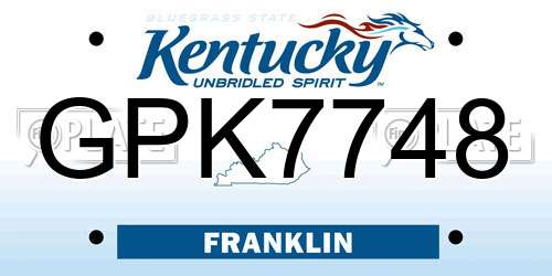 GPK7748 Kentucky License Plate