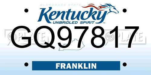 GQ97817 Kentucky License Plate