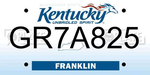 GR7A825 Kentucky License Plate