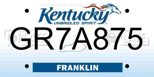 GR7A875 Kentucky License Plate