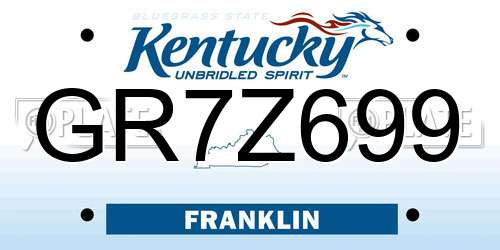 GR7Z699 Kentucky License Plate