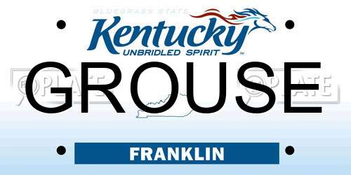 GROUSE Kentucky License Plate