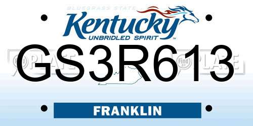GS3R613 Kentucky License Plate