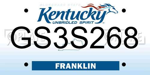 GS3S268 Kentucky License Plate