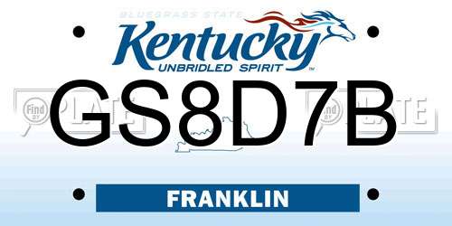 GS8D7B Kentucky License Plate