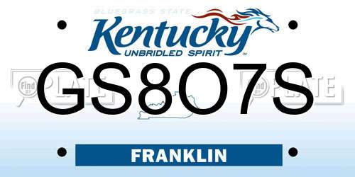 GS8O7S Kentucky License Plate