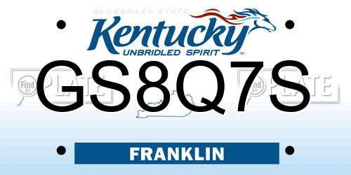 GS8Q7S Kentucky License Plate