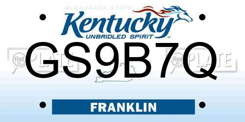 GS9B7Q Kentucky License Plate