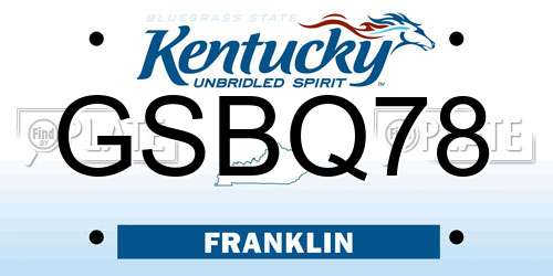 GSBQ78 Kentucky License Plate