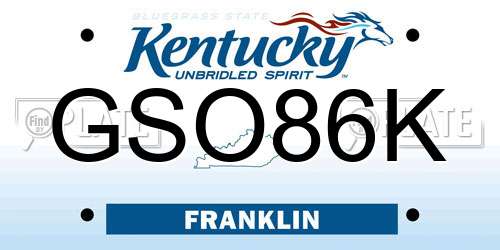 GSO86K Kentucky License Plate
