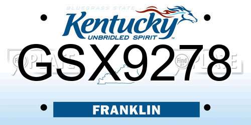 GSX9278 Kentucky License Plate