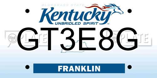 GT3E8G Kentucky License Plate