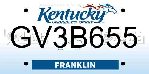 GV3B655 Kentucky License Plate